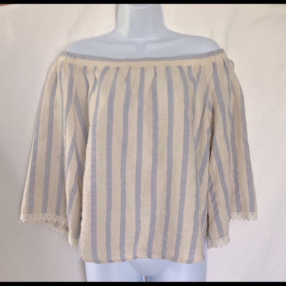 Large Off Shoulder Striped Eiffel Designs Top